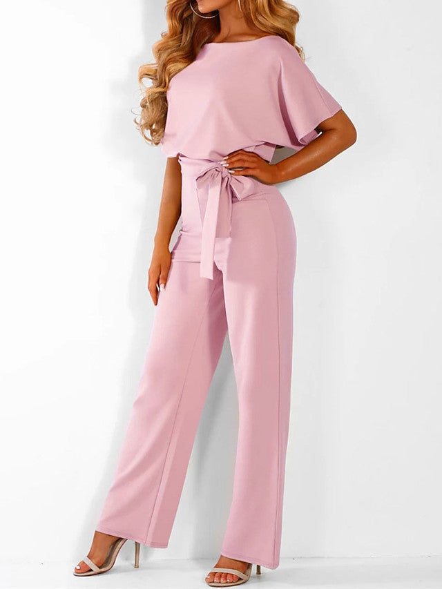 Women's Casual Chic & Modern Daily Going out Black Blue Red Jumpsuit Belted