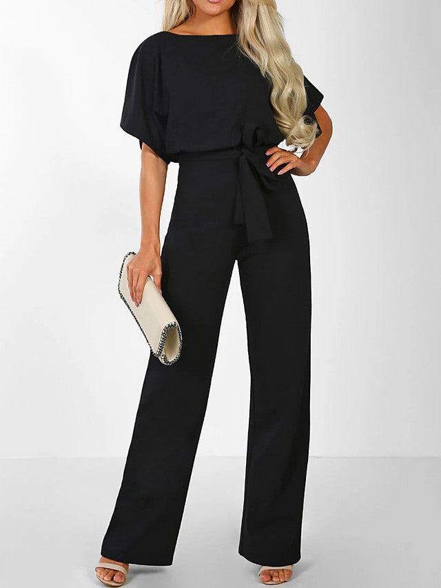 Women's Casual Chic & Modern Daily Going out Black Blue Red Jumpsuit Belted