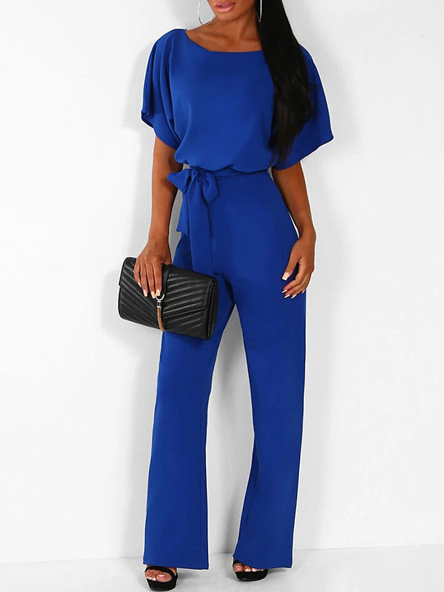 Women's Casual Chic & Modern Daily Going out Black Blue Red Jumpsuit Belted