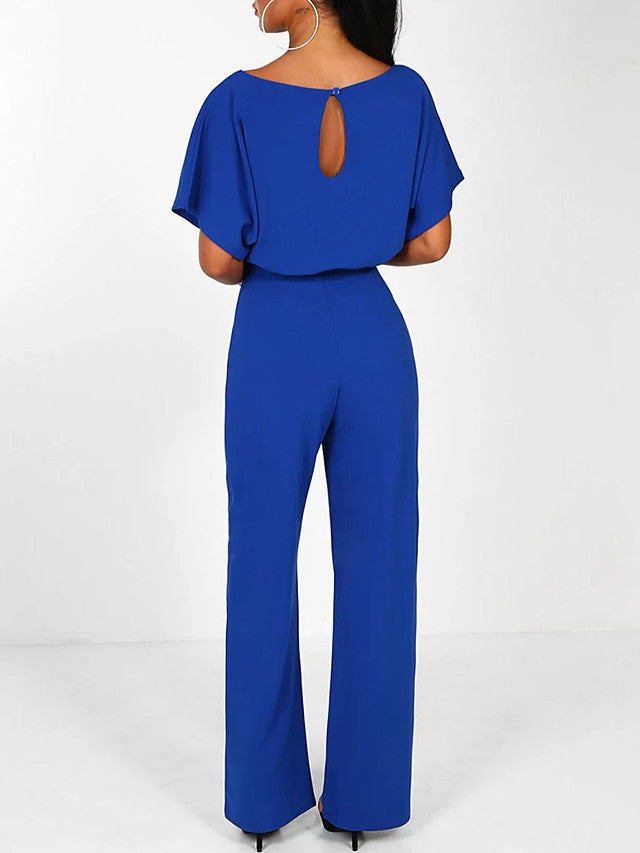 Women's Casual Chic & Modern Daily Going out Black Blue Red Jumpsuit Belted