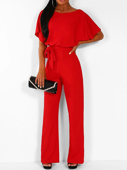 Women's Casual Chic & Modern Daily Going out Black Blue Red Jumpsuit Belted