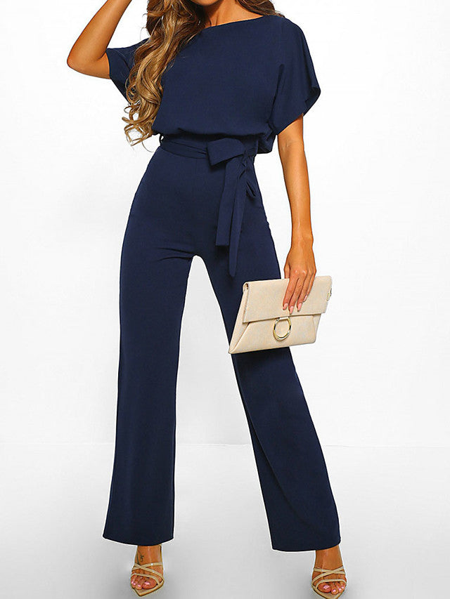 Women's Casual Chic & Modern Daily Going out Black Blue Red Jumpsuit Belted