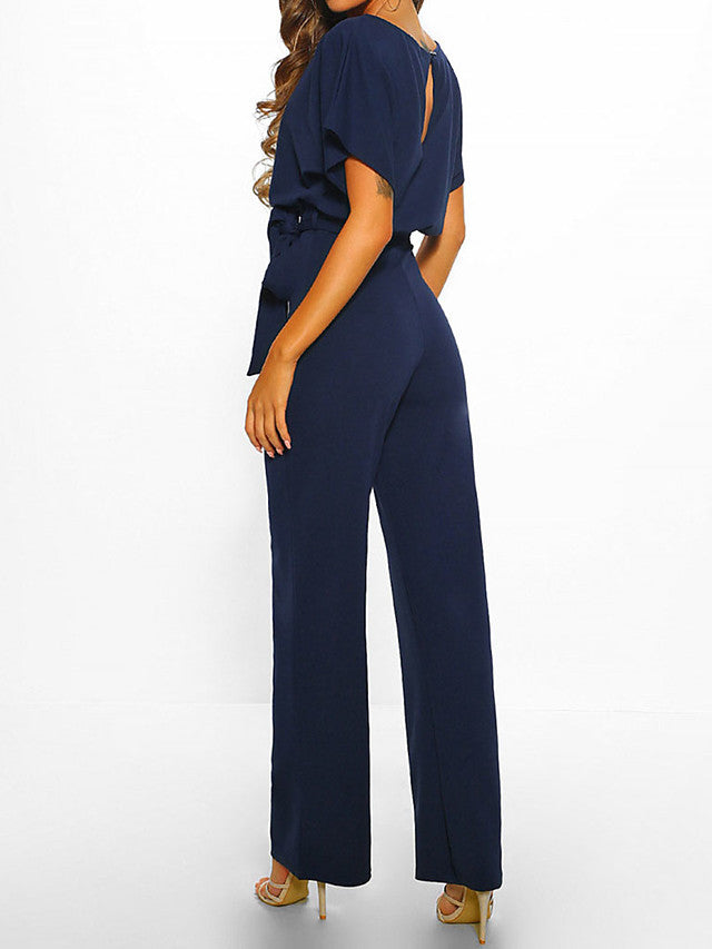 Women's Casual Chic & Modern Daily Going out Black Blue Red Jumpsuit Belted