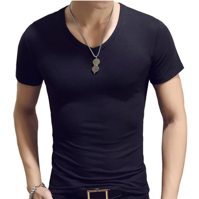 Elastic V-Neck T-Shirt