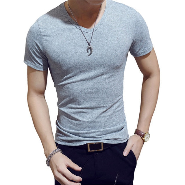 Elastic V-Neck T-Shirt