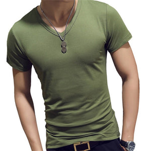 Elastic V-Neck T-Shirt