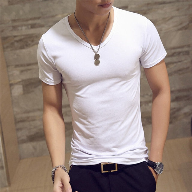 Elastic V-Neck T-Shirt