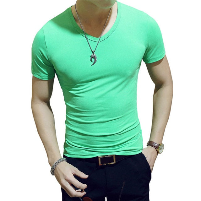 Elastic V-Neck T-Shirt