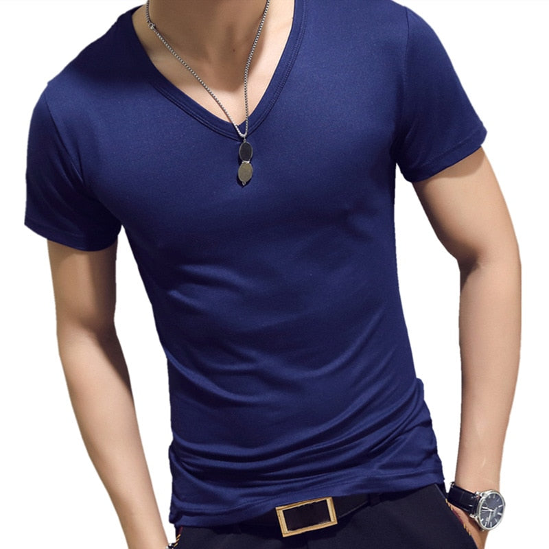 Elastic V-Neck T-Shirt