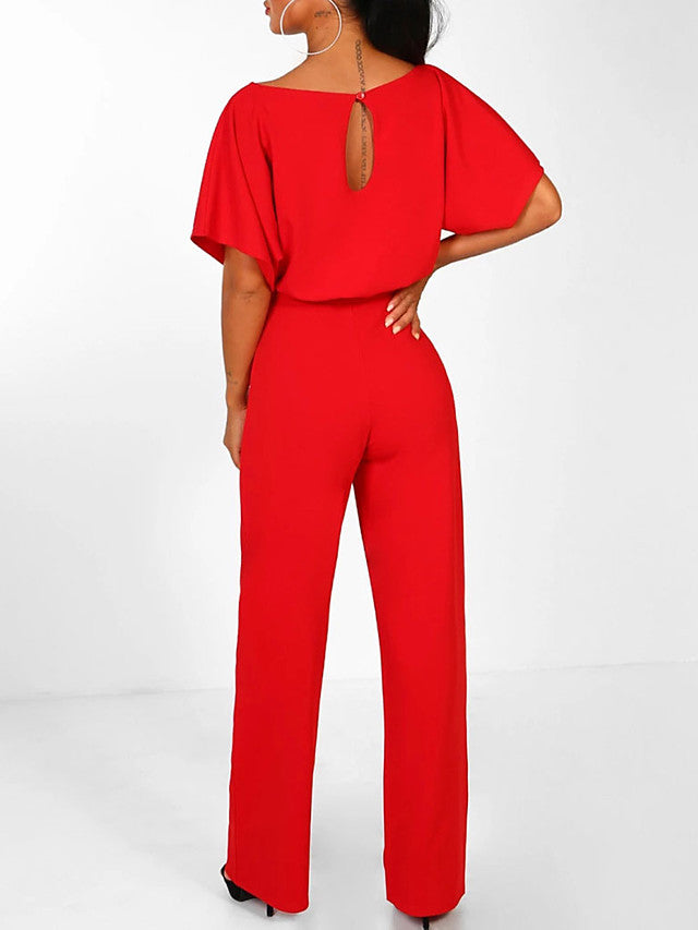 Women's Casual Chic & Modern Daily Going out Black Blue Red Jumpsuit Belted